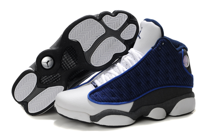 Running weapon Air Jordan 13 Retro Shoes White/Smooky Grey/Blue