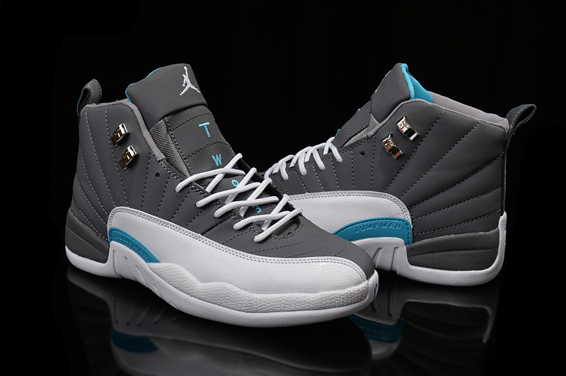 Running weapon Cheap Air Jordan 12 Shoes Retro Dark Grey/White/Blue