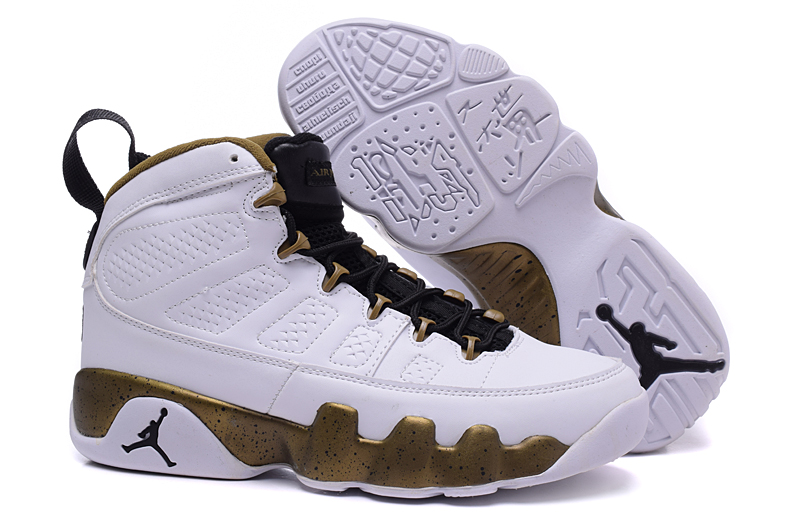 Running weapon Air Jordan 9 Shoes White and Gold Wholesale