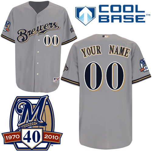 Brewers Personalized Authentic Grey Cool Base w/40th Anniversary Patch MLB Jersey (S-3XL) - Click Image to Close