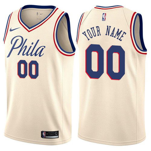 Men's Nike 76ers Personalized Swingman Cream NBA City Edition Jersey