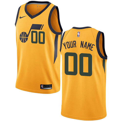 Men's Nike Jazz Personalized Swingman Gold NBA Statement Edition Jersey