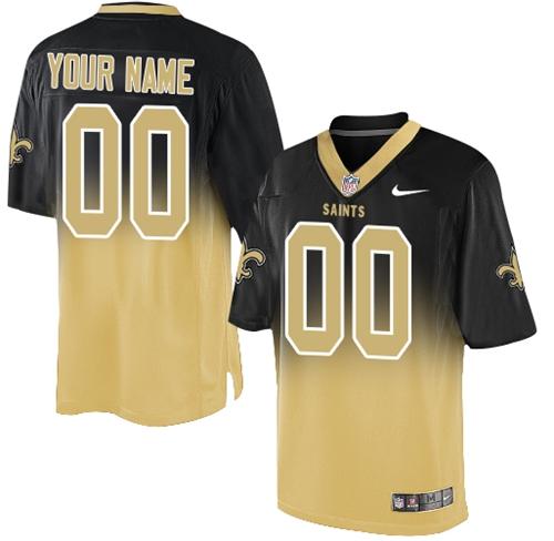 Nike New Orleans Saints Customized Black/Gold Men's Stitched Elite Fadeaway Fashion NFL Jersey