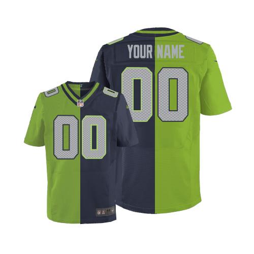 Nike Seattle Seahawks Customized Steel Blue/Green Men's Stitched Elite Split Jersey