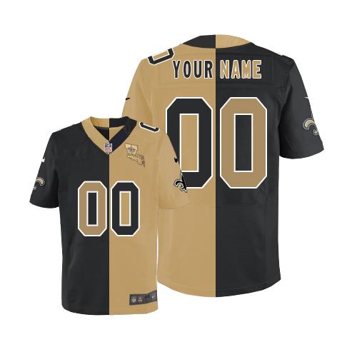 Nike New Orleans Saints Customized Black/Gold Men's Stitched Elite Split Jersey