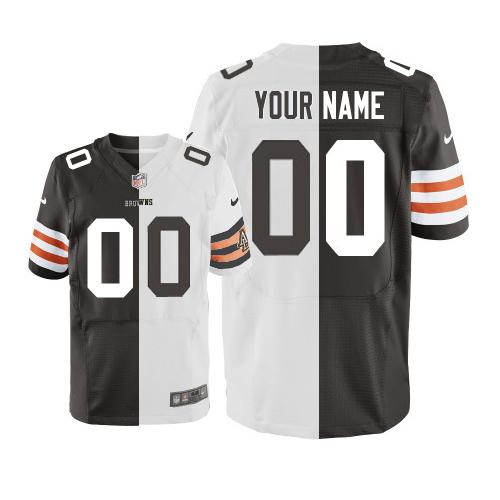 Nike Cleveland Browns Customized Browns/White Men's Stitched Elite Split Jersey