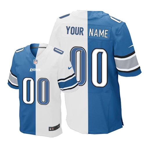 Nike Detroit Lions Customized Light Blue/White Men's Stitched Elite Split Jersey - Click Image to Close