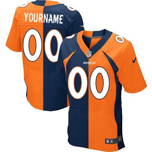 Nike Denver Broncos Customized Orange/Blue Men's Stitched Elite Split Jersey