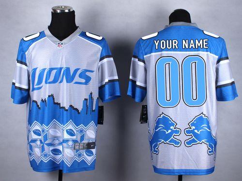 Nike Detroit Lions Customized Blue Men's Stitched NFL Elite Noble Fashion Jersey