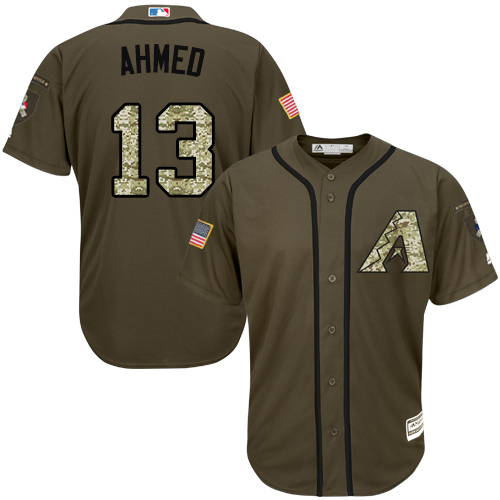 Diamondbacks #13 Nick Ahmed Green Salute to Service Stitched MLB Jersey