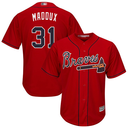 Braves #31 Greg Maddux Red Cool Base Stitched MLB Jersey