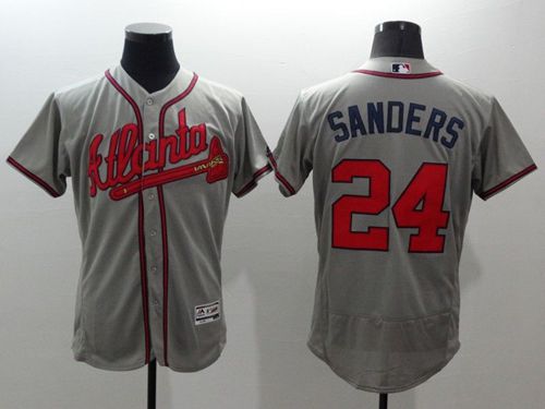 Braves #24 Deion Sanders Grey Flexbase Authentic Collection Stitched MLB Jersey