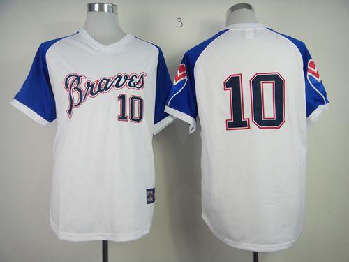 Braves #10 Chipper Jones White 1974 Throwback Stitched MLB Jersey - Click Image to Close