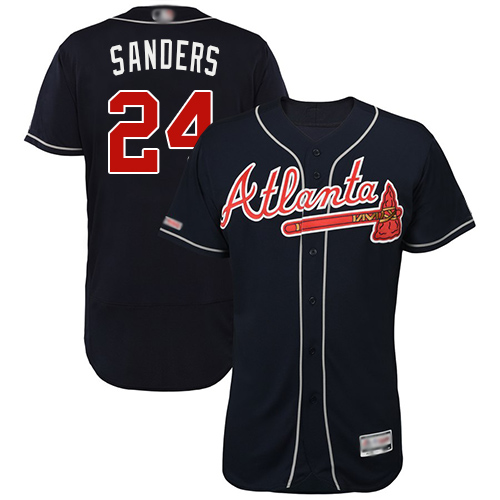 Braves #24 Deion Sanders Navy Blue Flexbase Authentic Collection Stitched MLB Jersey - Click Image to Close