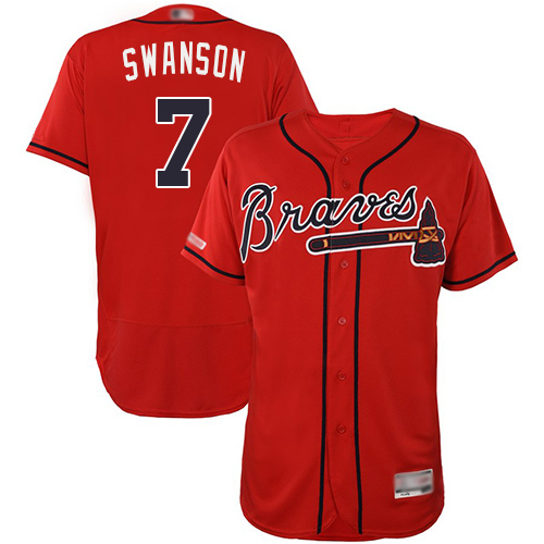 Braves #7 Dansby Swanson Red Flexbase Authentic Collection Stitched MLB Jersey