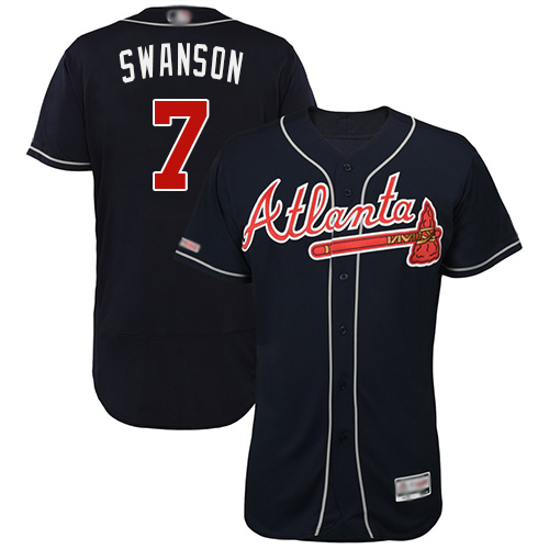 Braves #7 Dansby Swanson Navy Blue Flexbase Authentic Collection Stitched MLB Jersey