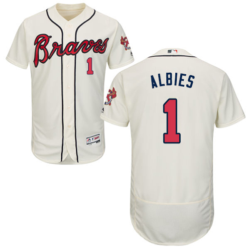 Braves #1 Ozzie Albies Cream Flexbase Authentic Collection Stitched MLB Jersey