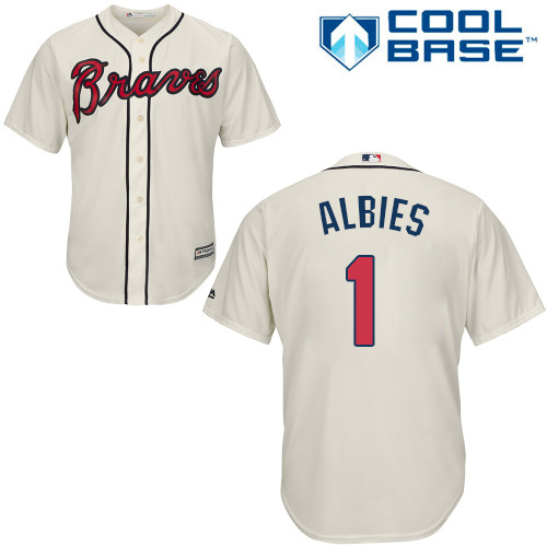 Braves #1 Ozzie Albies Cream New Cool Base Stitched MLB Jersey