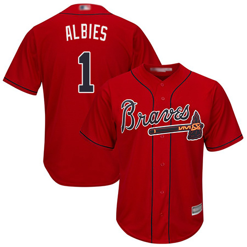 Braves #1 Ozzie Albies Red New Cool Base Stitched MLB Jersey