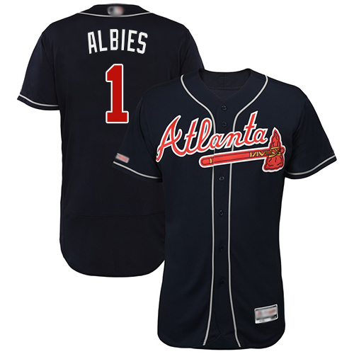 Braves #1 Ozzie Albies Navy Blue Flexbase Authentic Collection Stitched MLB Jersey - Click Image to Close