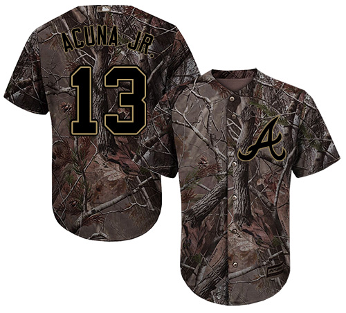 Braves #13 Ronald Acuna Jr. Camo Realtree Collection Cool Base Stitched MLB Jersey - Click Image to Close