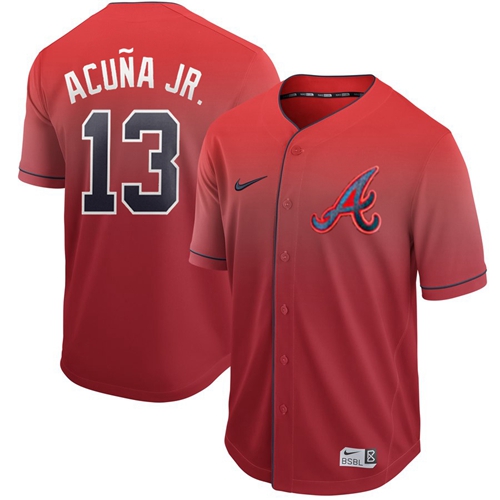 Braves #13 Ronald Acuna Jr. Red Fade Authentic Stitched Baseball Jersey