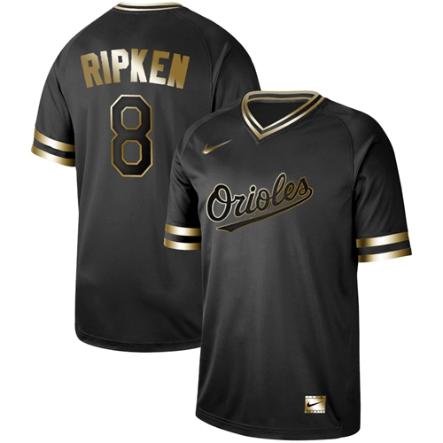 Orioles #8 Cal Ripken Black Gold Authentic Stitched Baseball Jersey - Click Image to Close