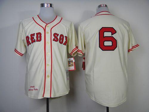 Mitchell And Ness 1946 Red Sox #6 Johnny Pesky Cream Throwback Stitched MLB Jersey