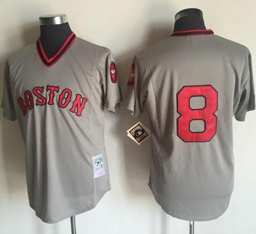 Mitchell and Ness 1975 Red Sox #8 Carl Yastrzemski Grey Stitched Throwback MLB Jersey - Click Image to Close