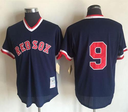 Mitchell And Ness 1990 Red Sox #9 Ted Williams Dark Blue Stitched Throwback MLB Jersey - Click Image to Close