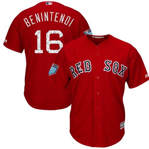 Red Sox #16 Andrew Benintendi Red 2018 Spring Training Cool Base Stitched MLB Jersey - Click Image to Close