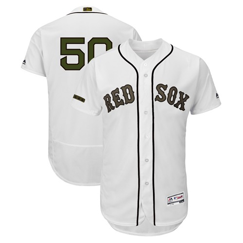 Red Sox #50 Mookie Betts White Flexbase Authentic Collection 2018 Memorial Day Stitched MLB Jersey - Click Image to Close