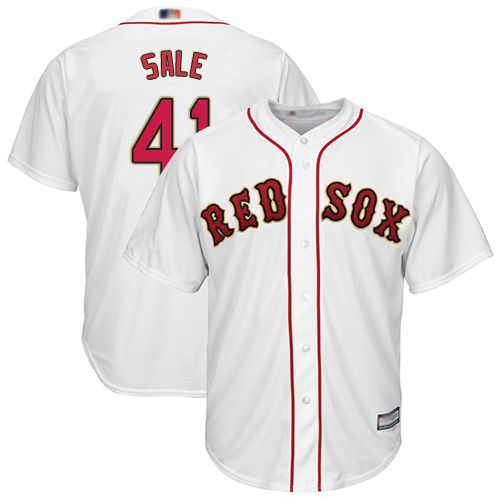 Red Sox #41 Chris Sale White 2019 Gold Program Cool Base Stitched Baseball Jersey - Click Image to Close