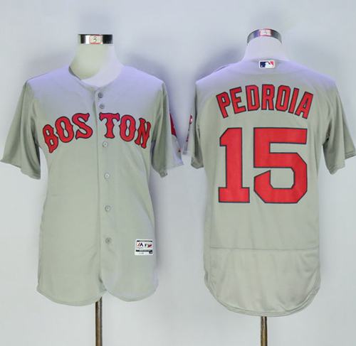 Red Sox #15 Dustin Pedroia Grey Flexbase Authentic Collection Name On Back Stitched MLB Jersey