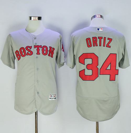 Red Sox #34 David Ortiz Grey Flexbase Authentic Collection Name On Back Stitched MLB Jersey