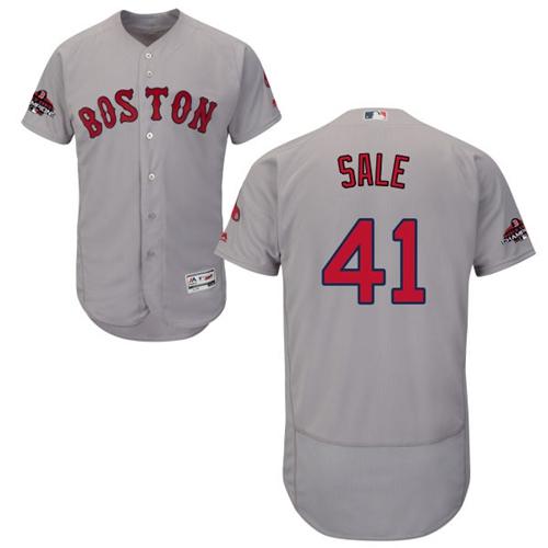 Red Sox #41 Chris Sale Grey Flexbase Authentic Collection 2018 World Series Champions Stitched MLB Jersey - Click Image to Close