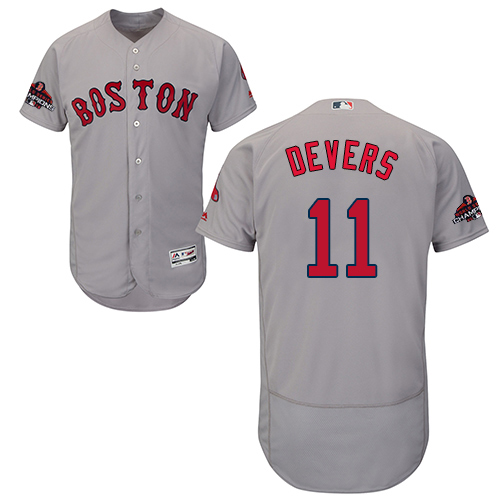 Red Sox #11 Rafael Devers Grey Flexbase Authentic Collection 2018 World Series Champions Stitched MLB Jersey