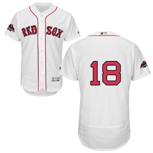 Red Sox #18 Mitch Moreland White Flexbase Authentic Collection 2018 World Series Champions Stitched MLB Jersey