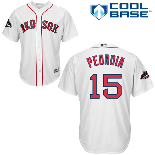 Red Sox #15 Dustin Pedroia White New Cool Base 2018 World Series Champions Stitched MLB Jersey