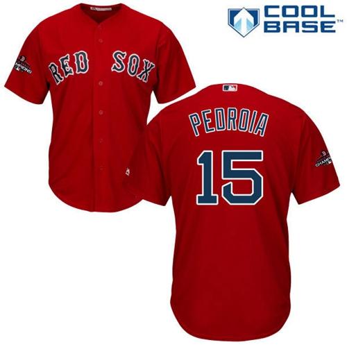 Red Sox #15 Dustin Pedroia Red New Cool Base 2018 World Series Champions Stitched MLB Jersey