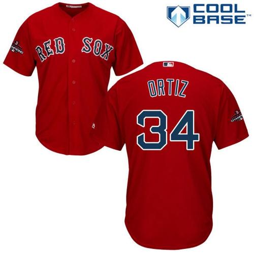 Red sox #34 David Ortiz Red New Cool Base 2018 World Series Champions Stitched MLB Jersey