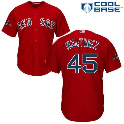 Red Sox #45 Pedro Martinez Red New Cool Base 2018 World Series Champions Stitched MLB Jersey