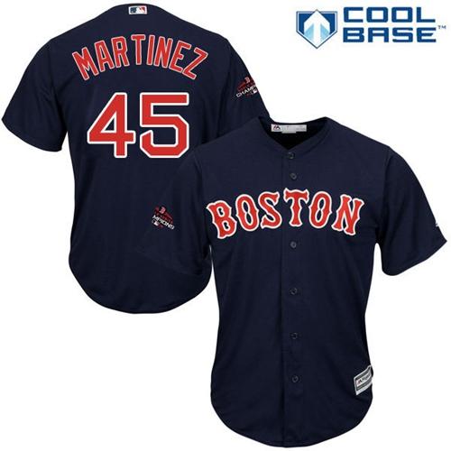 Red Sox #45 Pedro Martinez Navy Blue New Cool Base 2018 World Series Champions Stitched MLB Jersey