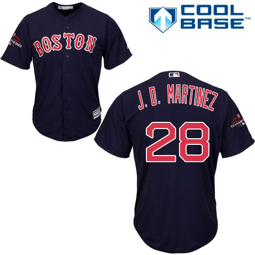 Red Sox #28 J. D. Martinez Navy Blue New Cool Base 2018 World Series Champions Stitched MLB Jersey