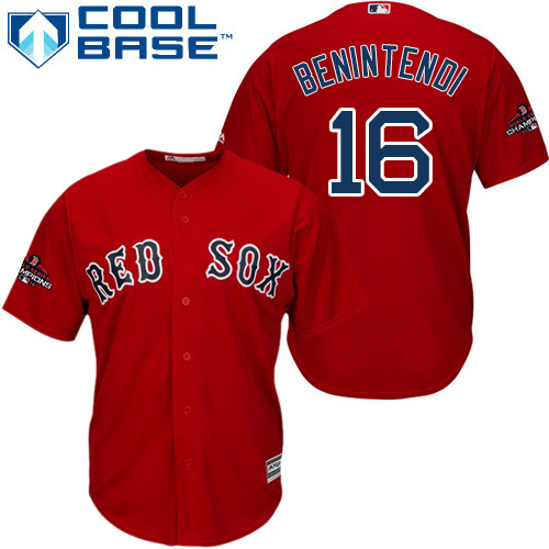 Red Sox #16 Andrew Benintendi Red New Cool Base 2018 World Series Champions Stitched MLB Jersey