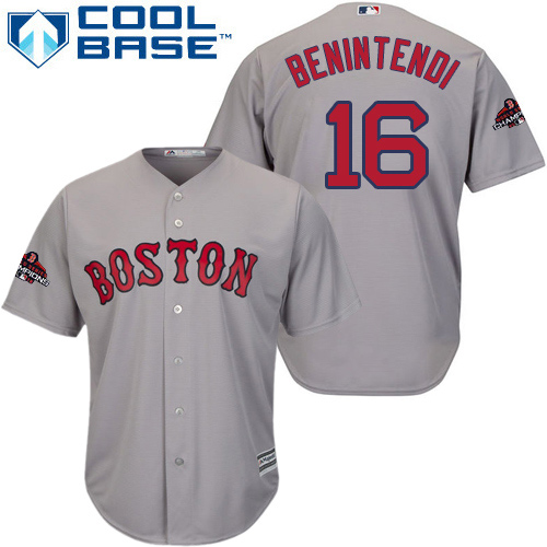 Red Sox #16 Andrew Benintendi Grey New Cool Base 2018 World Series Champions Stitched MLB Jersey