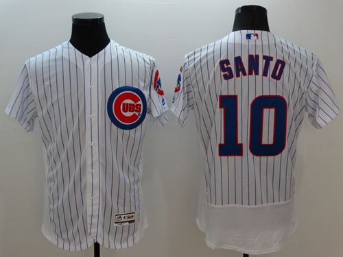 Cubs #10 Ron Santo White Flexbase Authentic Collection Stitched MLB Jersey - Click Image to Close