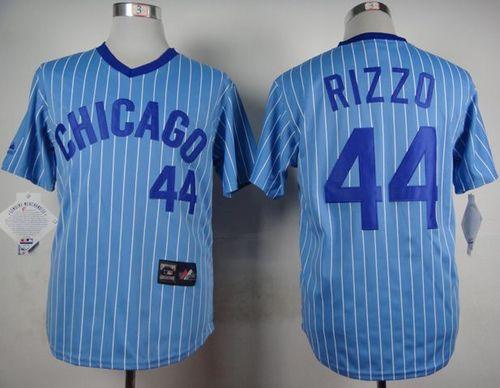 Cubs #44 Anthony Rizzo Blue(White Strip) Cooperstown Throwback Stitched MLB Jersey