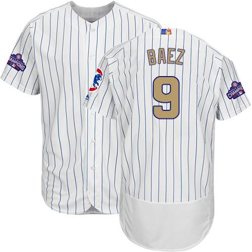 Cubs #9 Javier Baez White(Blue Strip) Flexbase Authentic 2017 Gold Program Stitched MLB Jersey