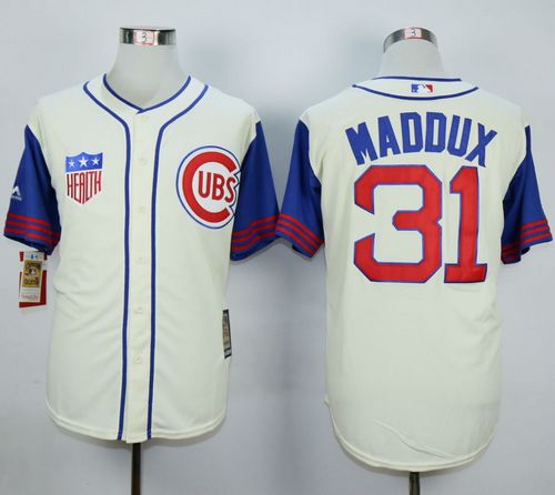 Cubs #31 Greg Maddux Cream/Blue 1942 Turn Back The Clock Stitched MLB Jersey